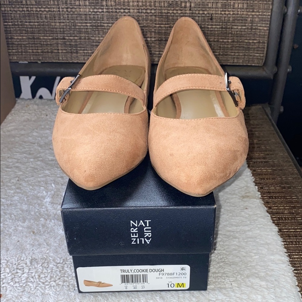 Naturalizer Tan Flats with Pointed Toe and Strap